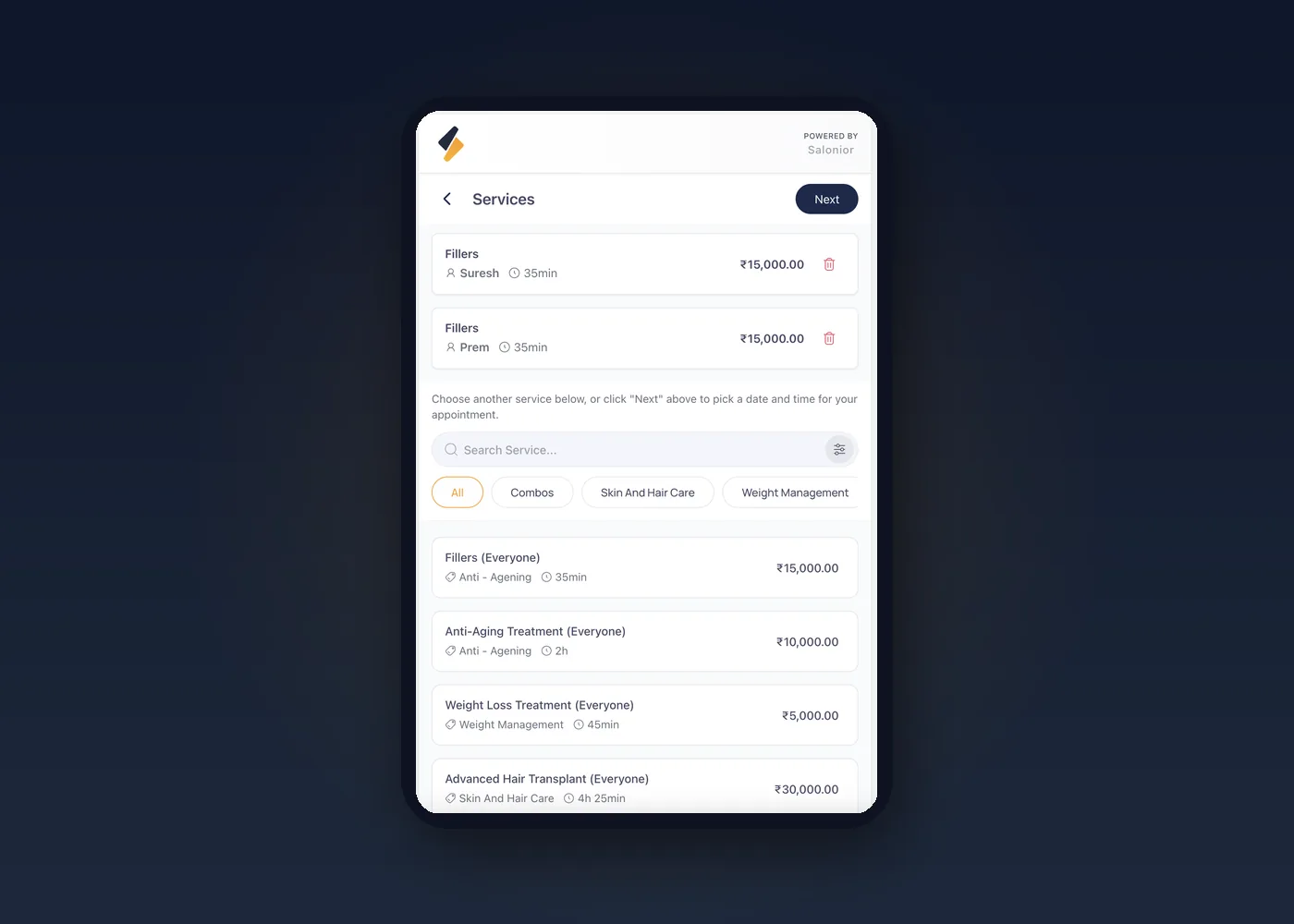 Salonior online booking page