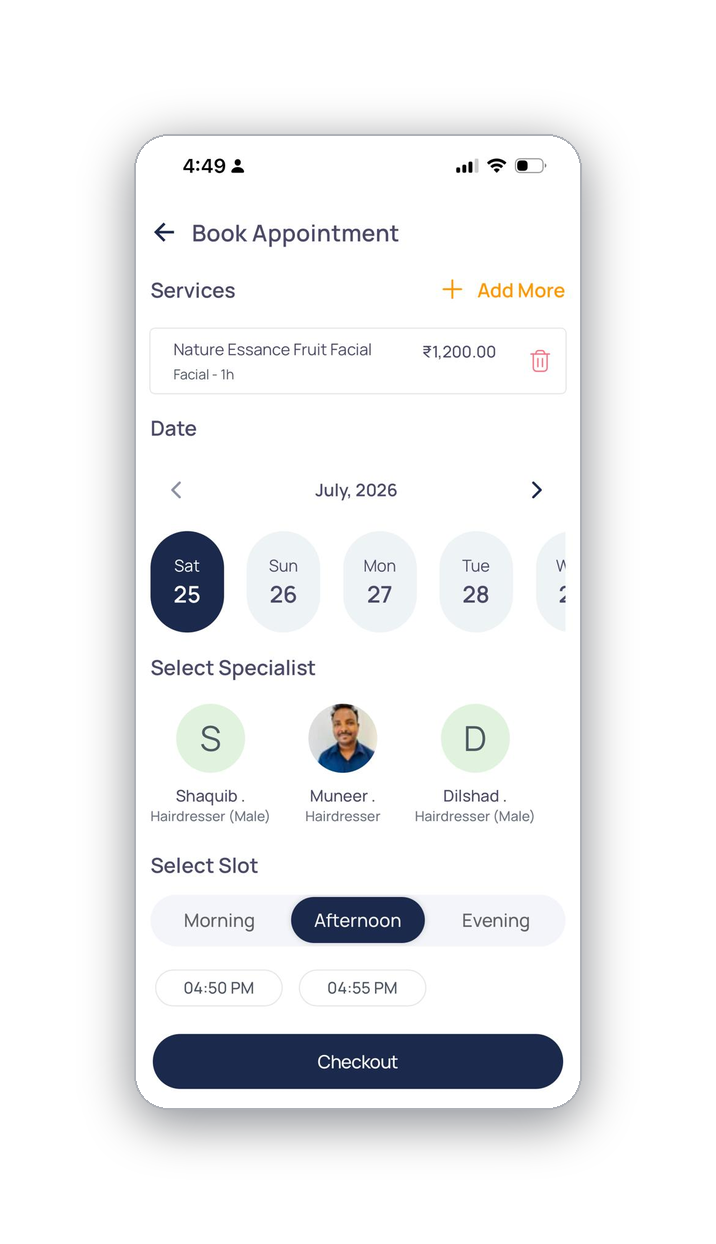 Clients choose service, staff & time