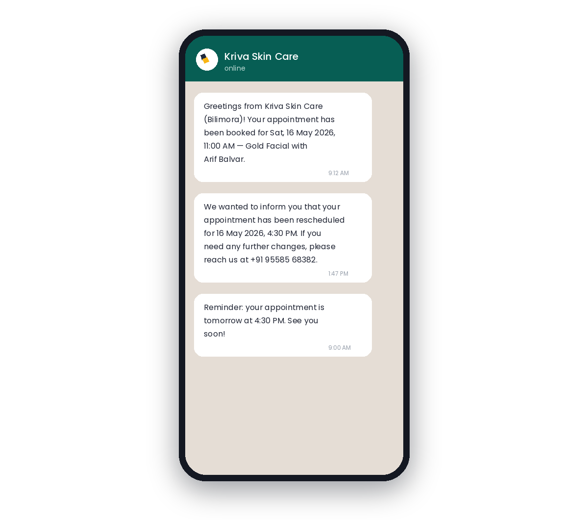 Phone enquiry to booked — over WhatsApp