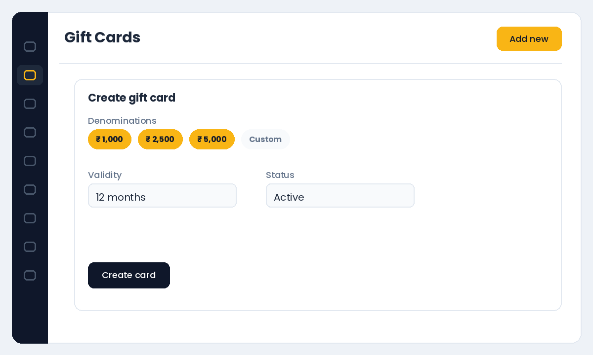 Creating a gift card in Salonior