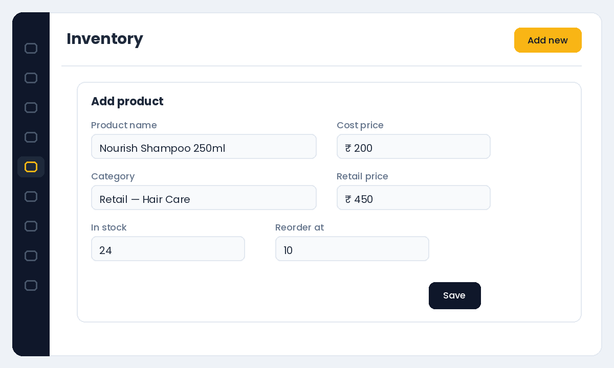 Adding a product in Salonior inventory