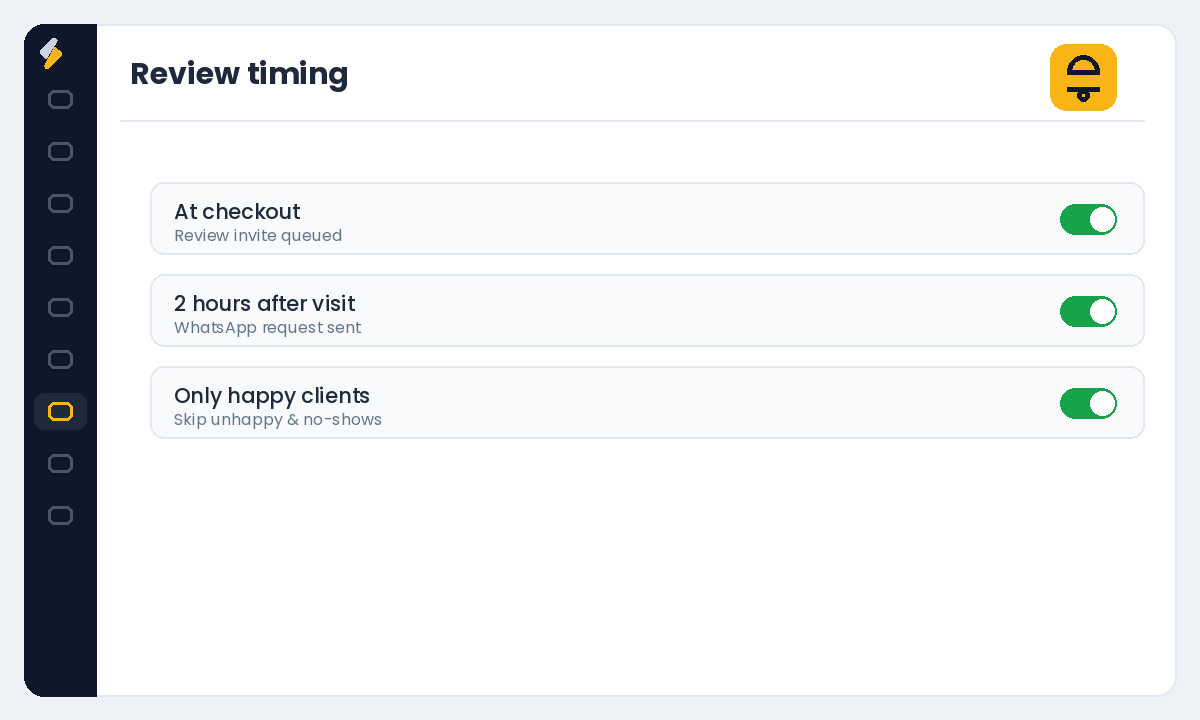 Timed review requests in Salonior