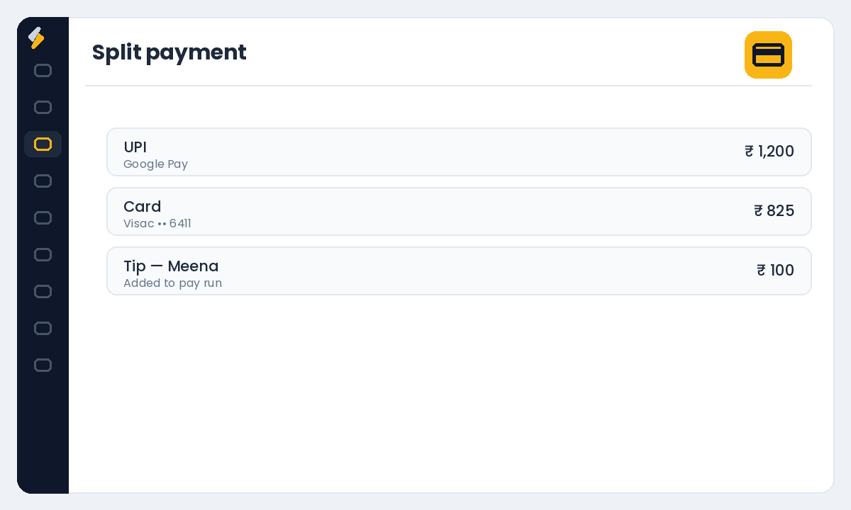 Split payment and capture tips